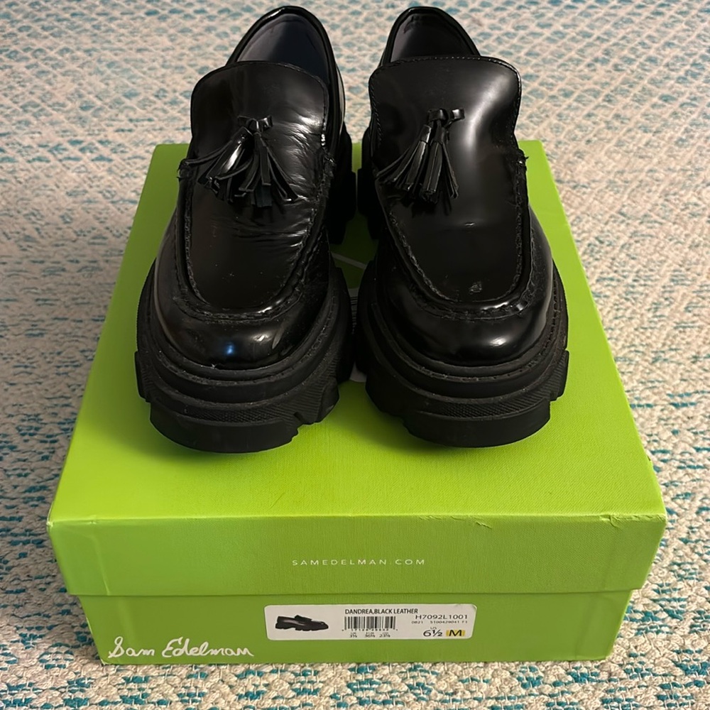Sam Edelman Dandrea women’s black leather tasseled platform loafers 6.5